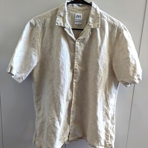 Zara Men's Beige Linen Short Sleeve Shirt